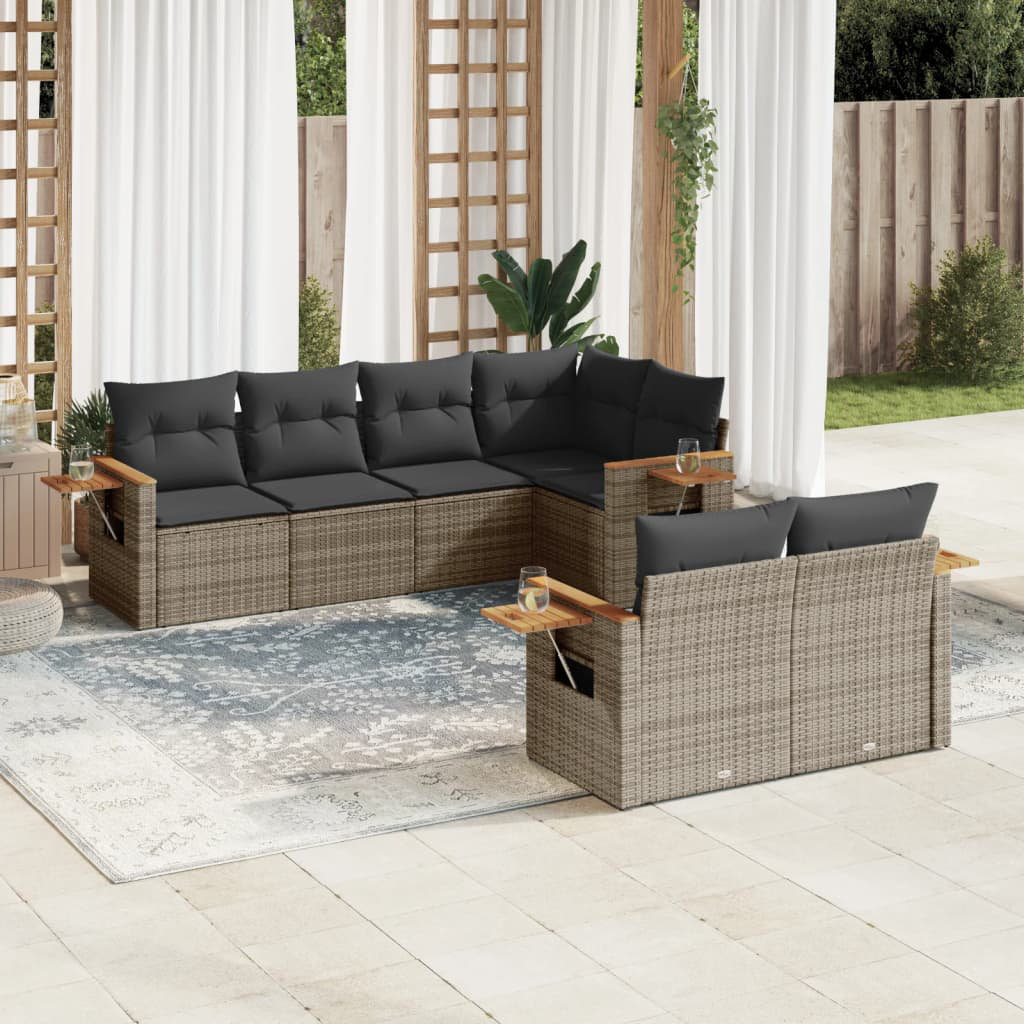 Vidaxl 7-Tlg. Garten-Sofagarnitur Mit Kissen Beige Poly Rattan