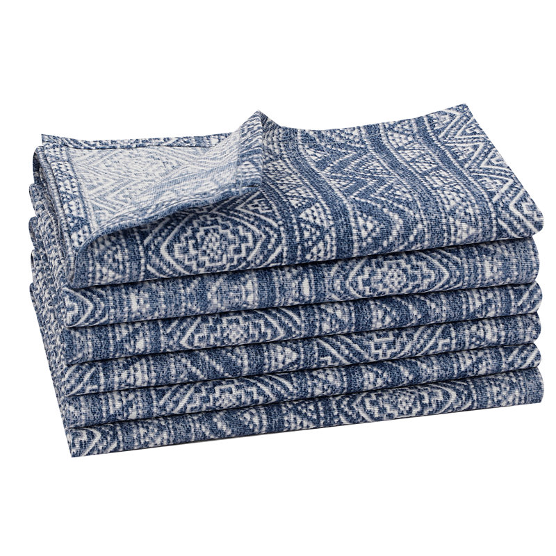 Serviette carrée en polyester, 6, Bleu / blanc