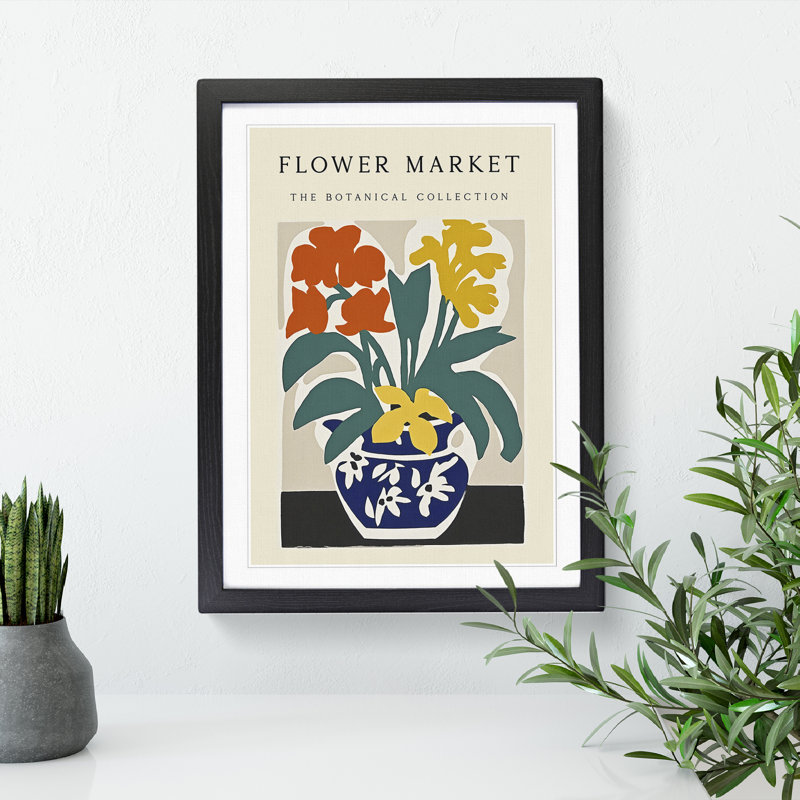 The Botanical Flower Market Exhibition No.9 - Single Picture Frame Print on Wood, 34cm H x 25cm W x 2cm D
