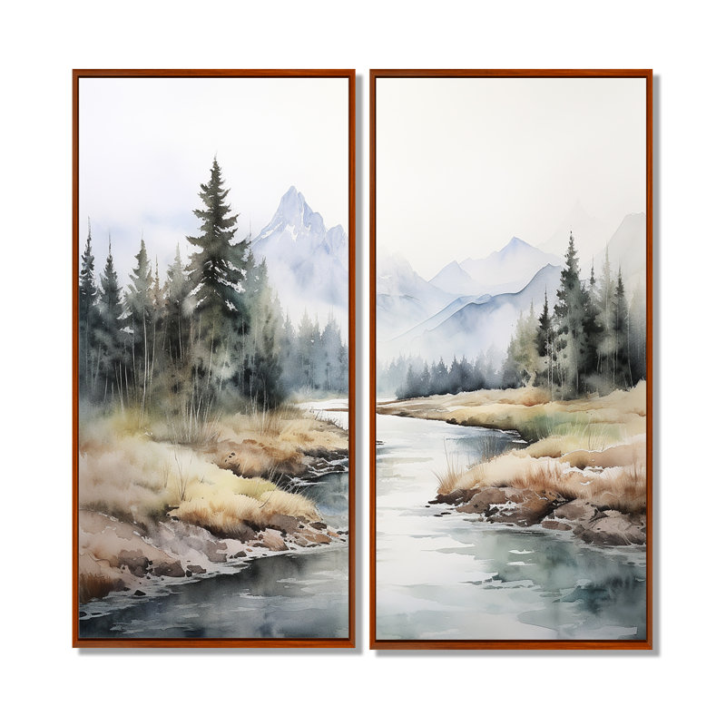 «River Mountain In Minimal Canada II», art mural beige, H 20 po x l 24 po, Impression encadrée flottante, Brun