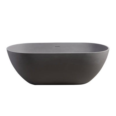 63 inch Solid Surface Freestanding Bathtub, Luxury Stone Resin Soaking Tub with Overflow and Pop-Up Drain, Matte Grey, cUPC Certified