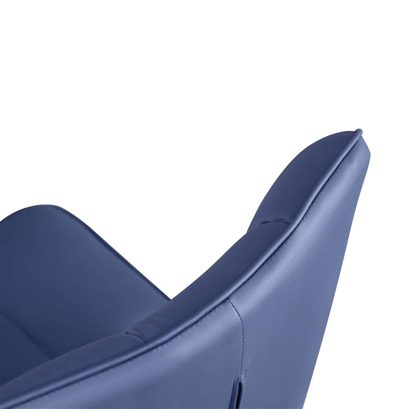 Raffertie 19.6" H PU Leather Upholstered Modern Dining Chairs With Black Metal Frame and Checker-Shaped Backerst, Blue, 4