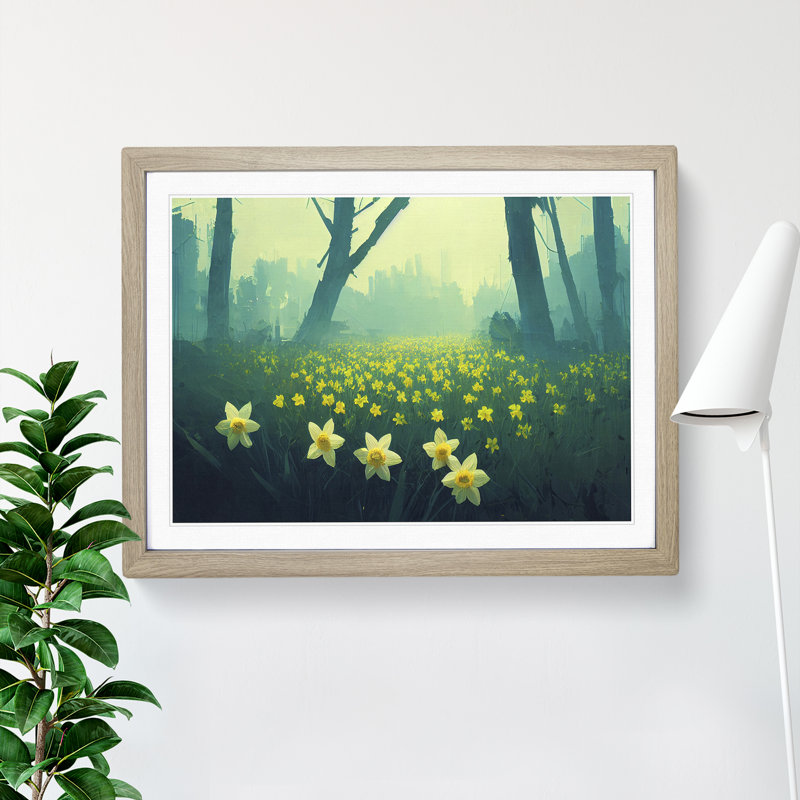 Daffodil Flower Field - Framed Print, 46cm H x 64cm W x 2cm D, Oak
