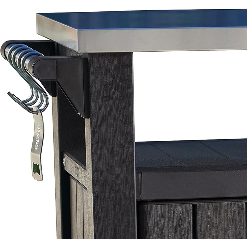 Keter Unity XL Outdoor Kitchen Rolling Bar Cart with Storage Cabinet, Brown