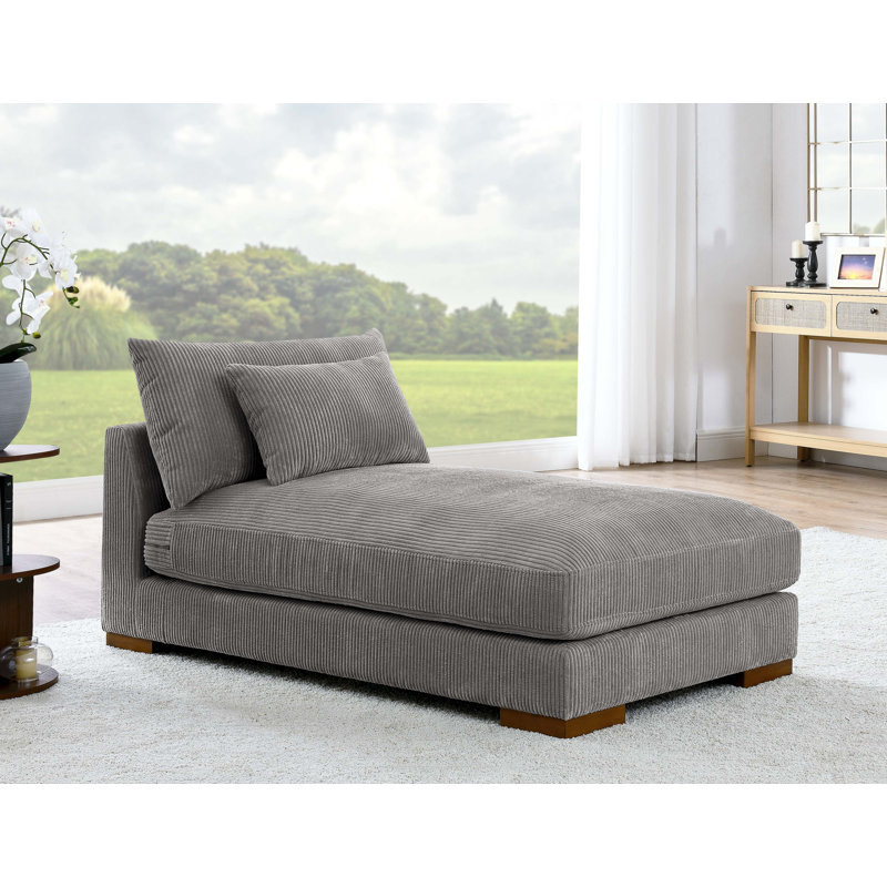 Chaise longue rembourrée Careena, Velours côtelé gris pâle
