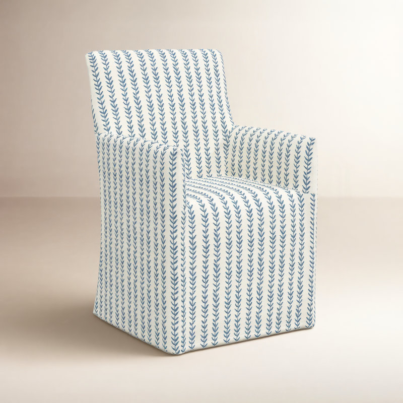 Silvia 20'' H Cotton Upholstered Armchair, Vine Stripe Dusty Blue