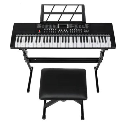 [Do Not Sell on Amazon] GEP-110 61 Key Keyboard with Piano Stand, Piano Bench, Built In Speakers, Headphone, Microphone, Music Rest, LED Screen, 3 Teaching Modes for Beginners