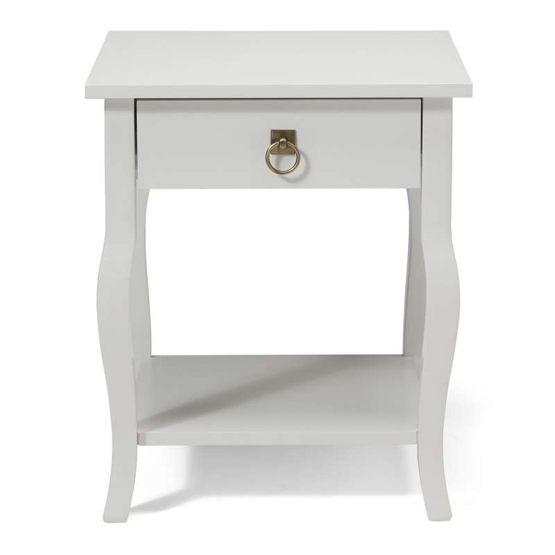 Table de bout avec rangement Banton, Blanc véritable satiné