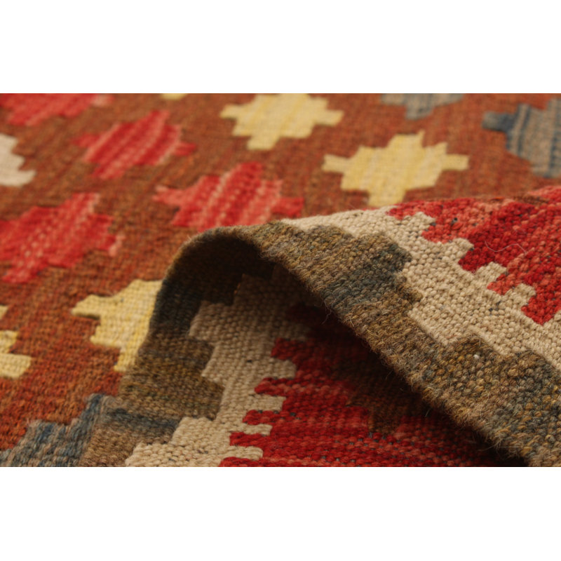 Tapis décoratif en laine de conception unique 3 pi 5 po x 6 pi 6 po noué à la main New Age en jaune/rouge/brun