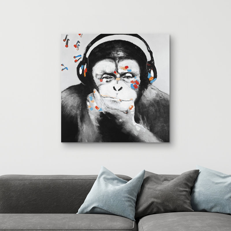 Monkey with headphones - 32"x32" art on canvas