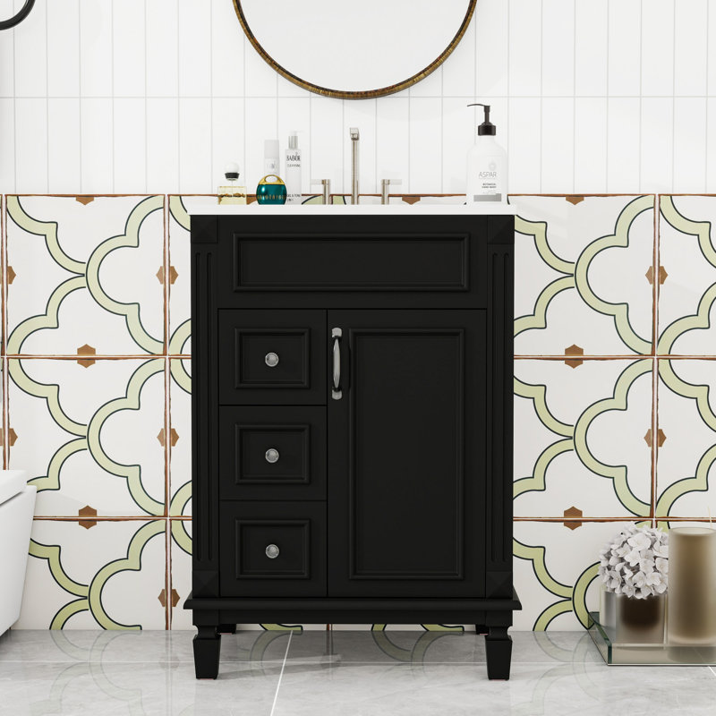Meuble-lavabo avec 2 tiroirs et tablette réglable, Noir