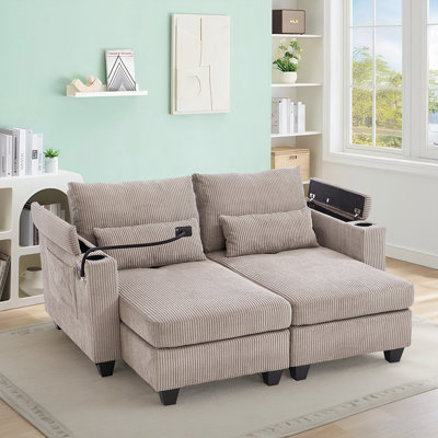 Multi-Functional 63" Convertible Sofa Chaise With Adjustable Backrest,USB Charging Ports, Phone Holder, And Hidden Storage