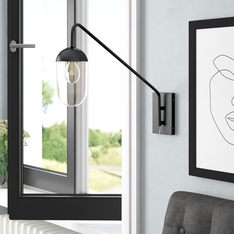 Burrus Plug-in Armed Sconce, Clear, Black
