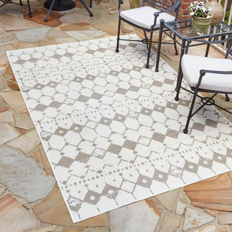 Tapis intérieur / extérieur ivoire / gris Southwestern, Rectangle 4 pi x 6 pi