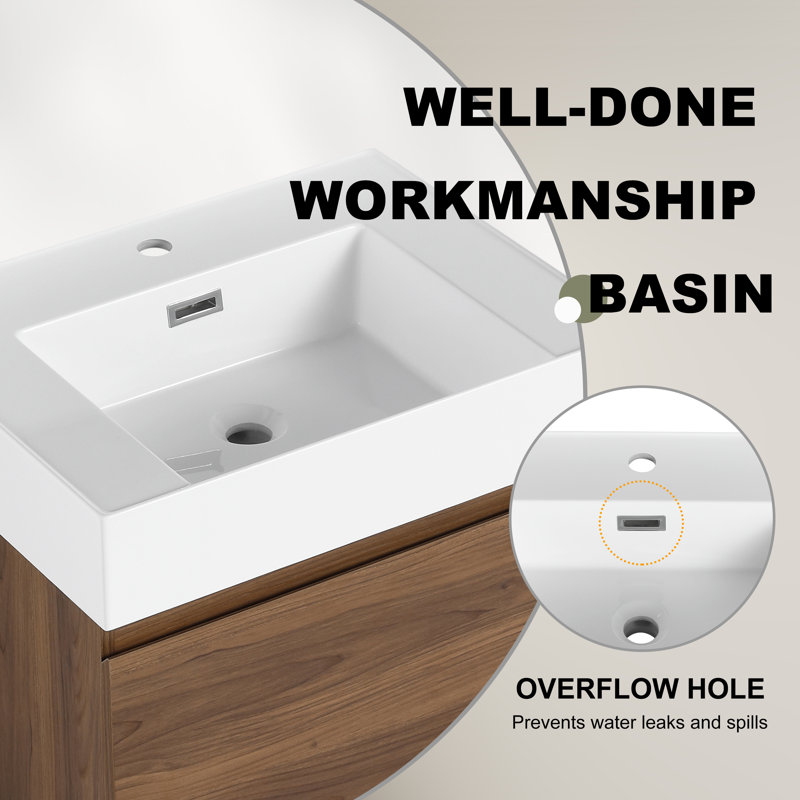 Meuble-lavabo transitionnel 24 po avec lavabo simple, deux tiroirs et style Shaker, 24"