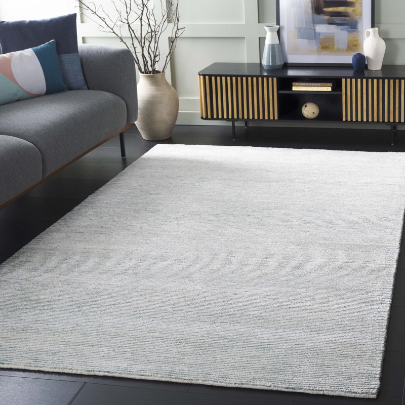 Tapis turquoise / ivoire touffeté à la main Soho, Rectangle 3 pi x 5 pi