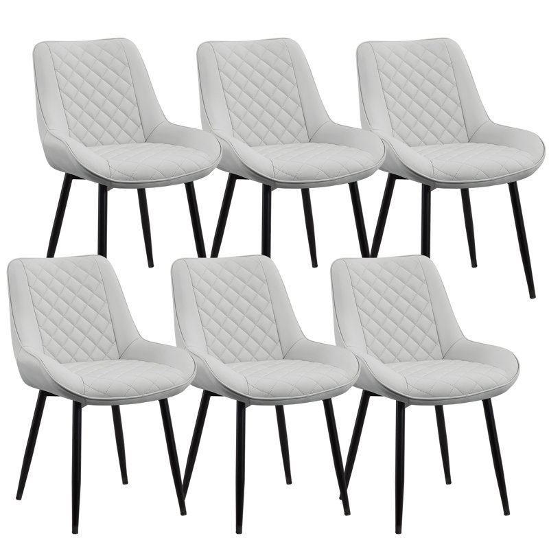 Faux Leather Upholstered Metal Dining Chair, Light Gray, 6