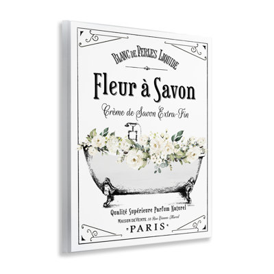 White Florals French Bathtub Wall Plaque, design by Lettered and Lined