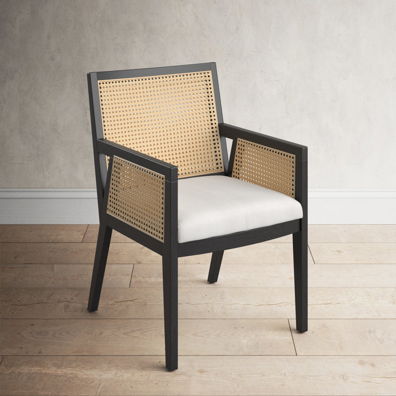 Aurora  Linen Arm Chair in Beige, Black/Natural