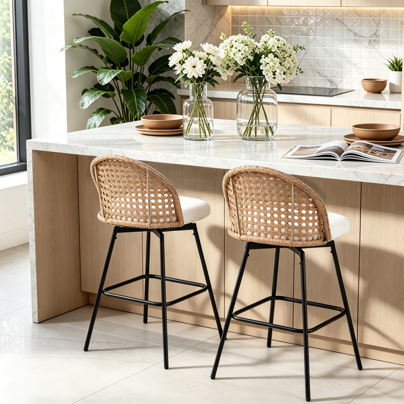 Swivel Upholstered Chenille Bar Stool, White