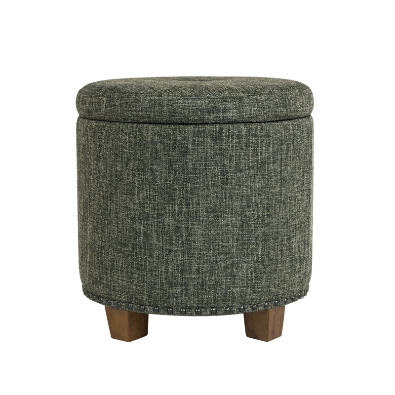Mayen 19" Wide Round Storage Ottoman, Green Clover Fabric