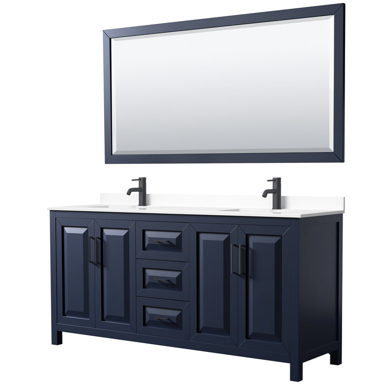 Daria 72'' W Double Vanity, Matte Black, Dark Blue, White Cultured Marble