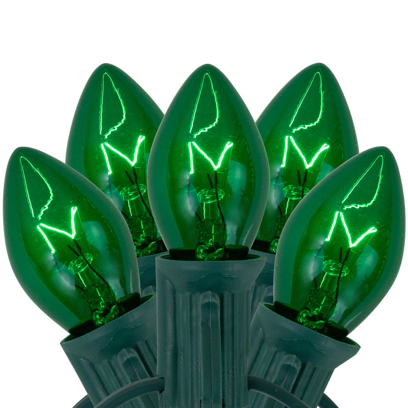 Ensemble de lumières de Noël C7, fil vert, 24 pi, Vert transparent