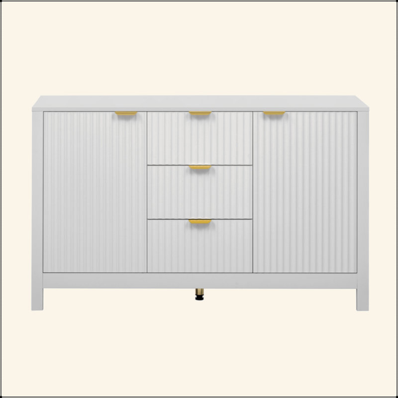Buffet à motif ondulé - 3 tablettes réglables, 3 tiroirs et portes à fermeture en douceur, console de rangement avec poignées en métal, convient pour le bureau, le couloir et le salon, 3 couleurs