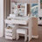 37" Middle Size Left Drawer Desktop Vanity Table + Cushioned Stool, Extra Large Right Sliding Mirror, Multi Layer High Capacity Storage, Practical Fashionable Dresser, Suitable For Large Space-1524879594