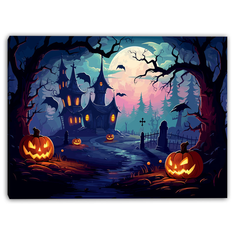 «Colorful Haunted House at Dusk», art mural sur toile tendue