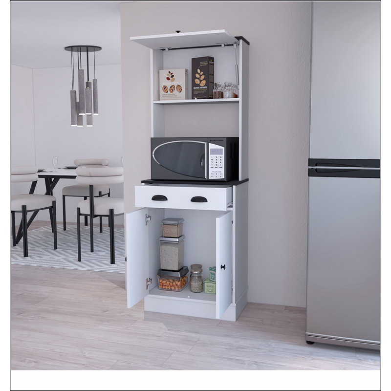 White and Black 2-Cabinet Kitchen Pantry, White/Black