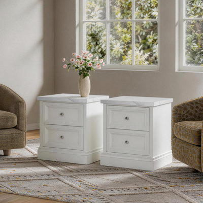 Vcswc 2Piece Side Tables Faux Marble Top Bedside Table Fully Assembled Freestanding Transitional Traditional Stylish