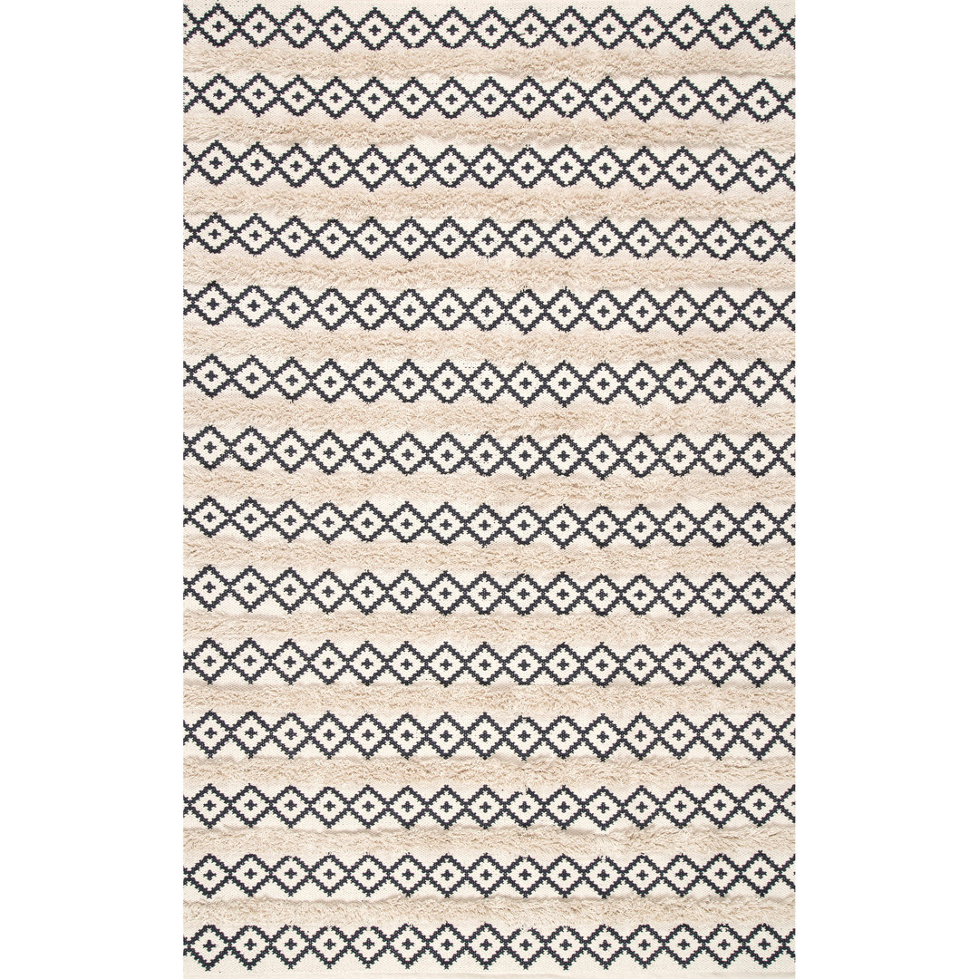 Laurens Geometric Handmade Tufted Cotton Ivory/Navy Area Rug Union Rustic Rug 