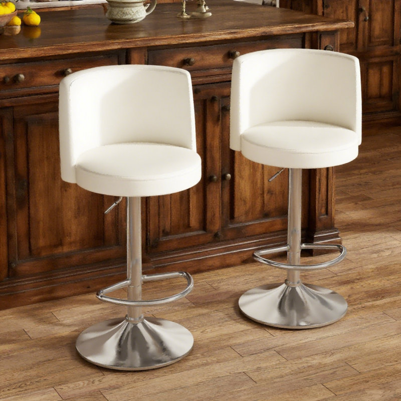 Counter Height Bar Stools, Kitchen Island Barstools Set Of 2, Adjustable Upholstered Swivel Counter Stool, Bar Height Island Chairs With Back & Footrest
