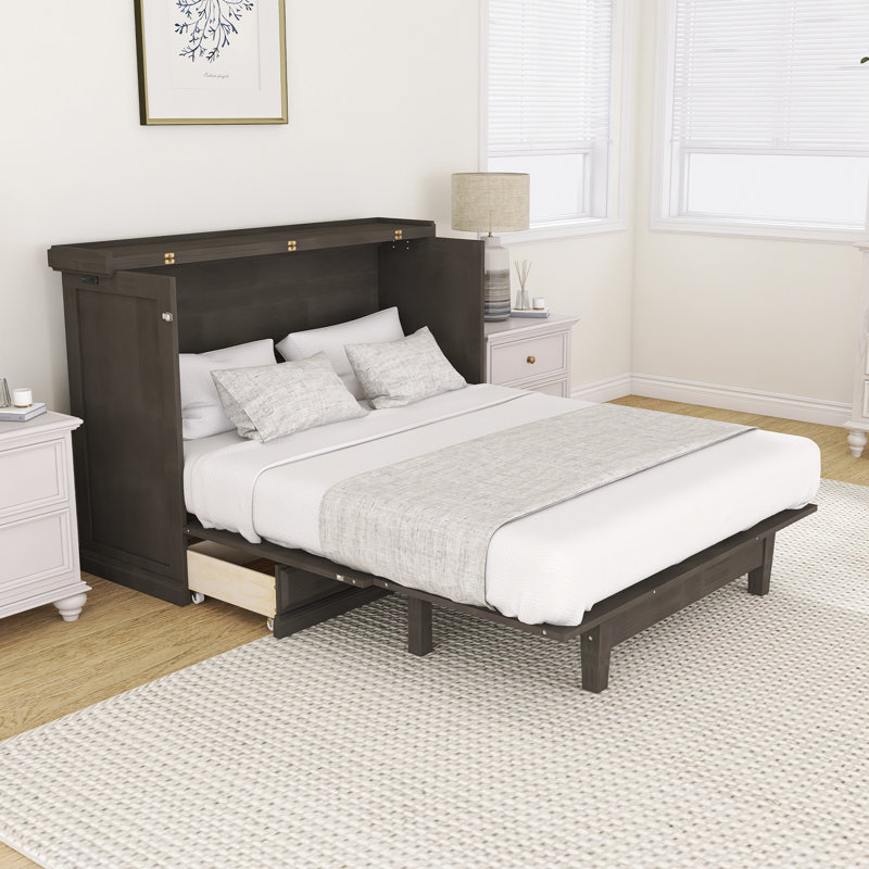 Commode Crabill en pin massif avec station de charge USB et grand tiroir de rangement, Gris, Complet/Double
