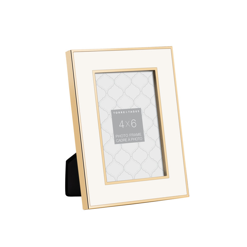 Gold and White Enamel 4x6 Tabletop Picture Frame