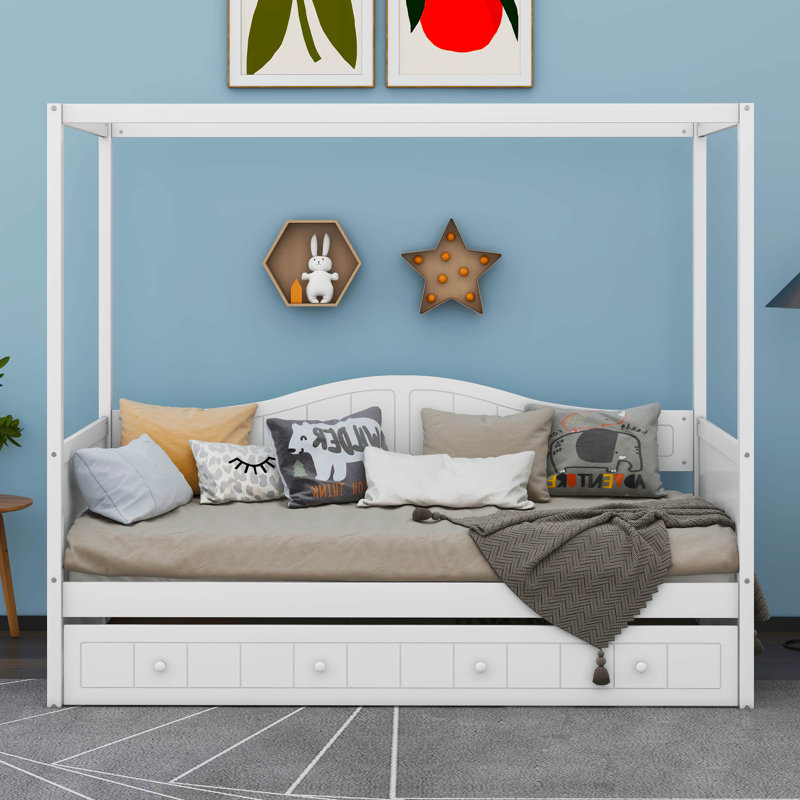 Daybed with Trundle and Canopy, White