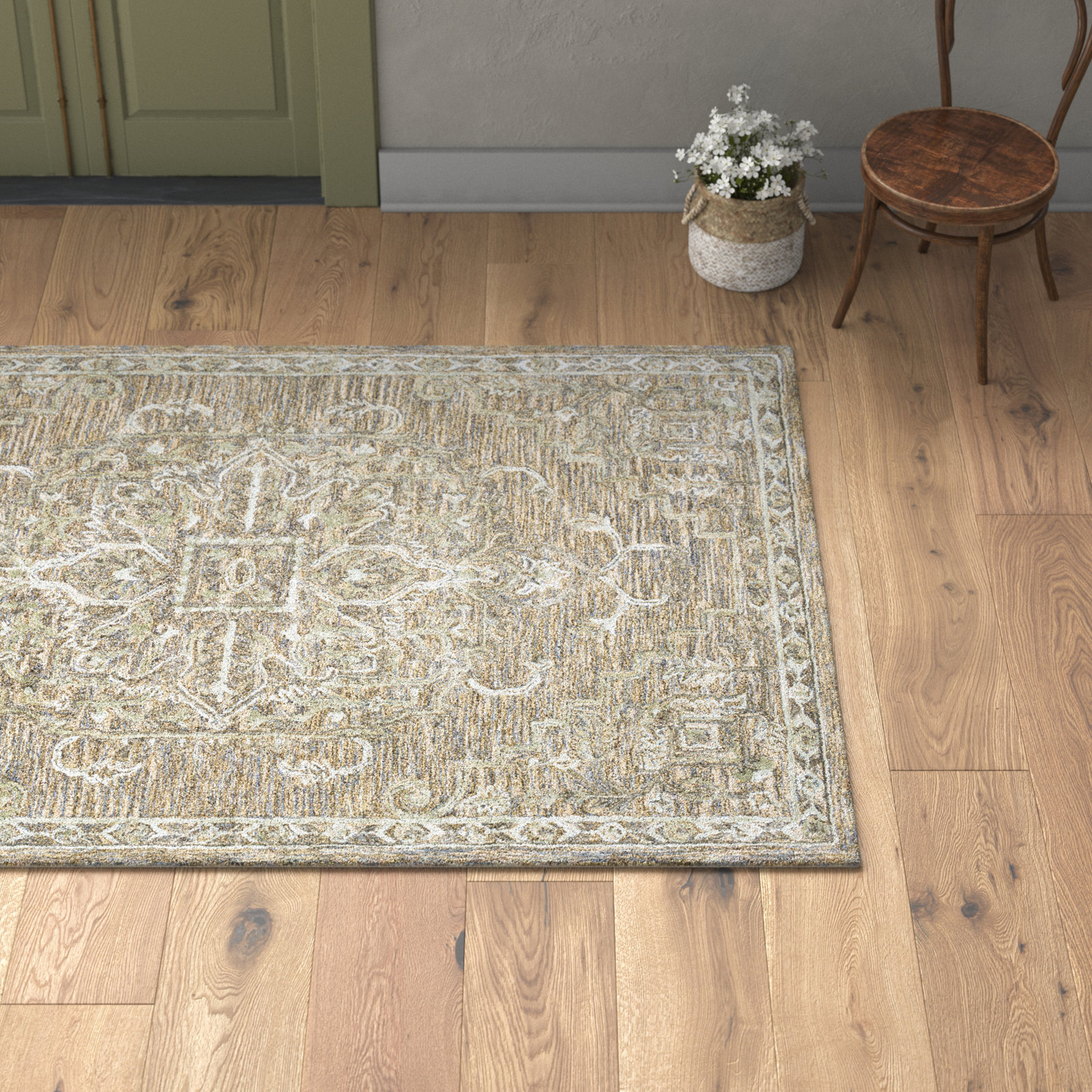 Cait Handmade Brown/Blue/Sage Rug, Rectangle 4' x 6'