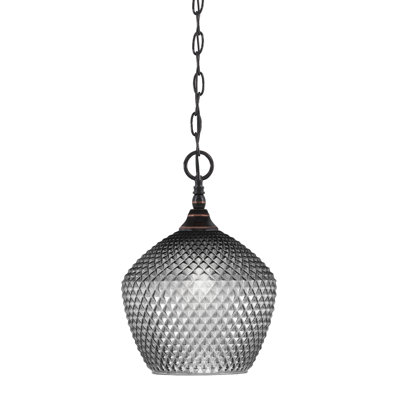 Mini-luminaire suspendu en chaîne avec verre texturé fumé 9 po