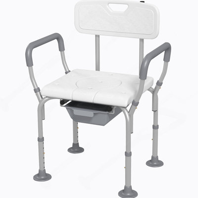 Chaise de douche avec dossier et accoudoirs, commode de chevet à hauteur réglable, siège de toilette surélevé pour plus de confort et de sécurité pour les personnes âgées et les personnes à mobilité réduite