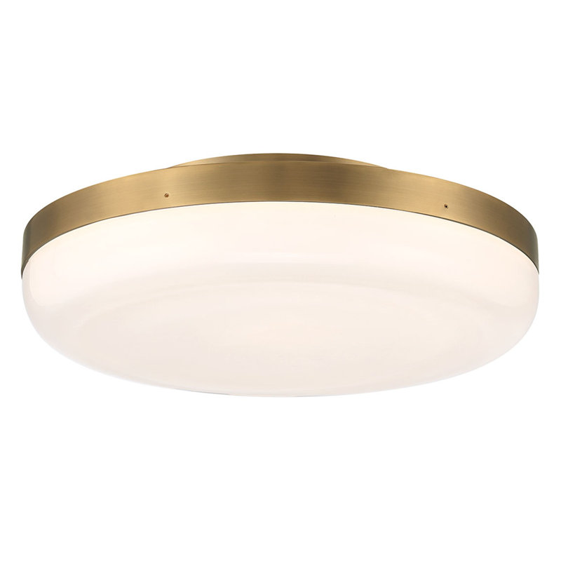 Harwel, Flush Mount, 18", Antique Brass, White Glass, Antique Brass
