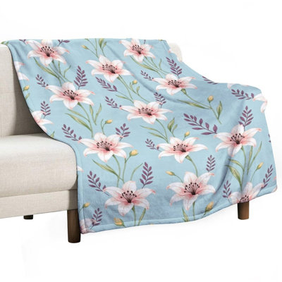 Jeté en flanelle de fleurs de lys rose_1, couverture douce et chaude pour le canapé-lit du salon
