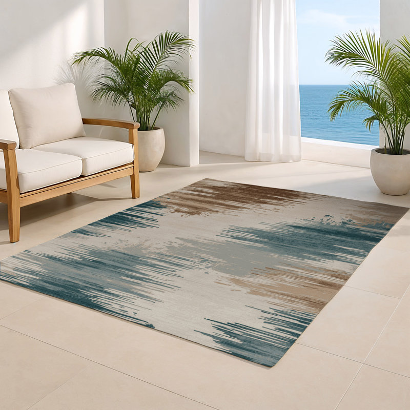 Tapis intérieur et extérieur beige Watercolor, Rectangle 5 pi x 7 pi