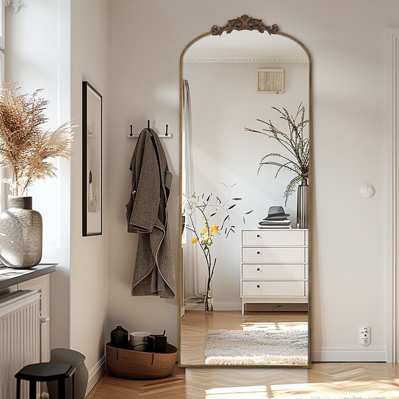Filigree Floor Mirror Full Length Mirror Freestanding with Vintage Ornate Carved Applique, Bronze, 71" x 30"