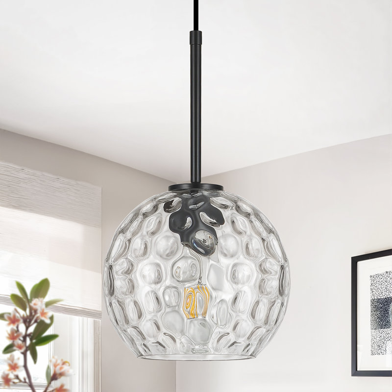 Luminaire suspendu pour îlot de cuisine 1 lumière avec abat-jour en verre martelé transparent, Blanc