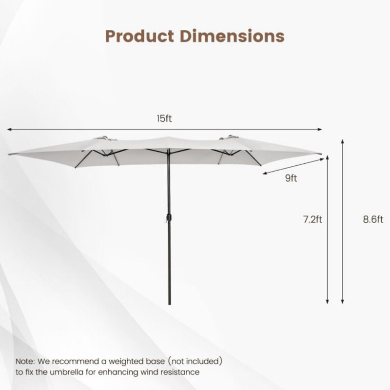 Parasol de patio de 15 pieds avec poignée à manivelle et dessus ventilé, Beige
