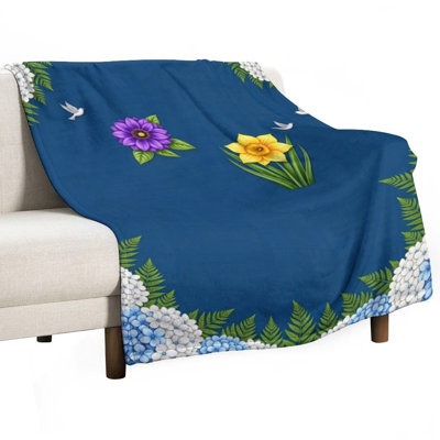 Bordure florale avec (2) jeté en flanelle de luxe, couverture douce et chaude pour le canapé-lit du salon