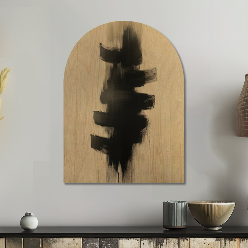 Pile Rhythm Ink - Décoration murale abstraite en bois arqué noir, H 24 po x l 18 po, Arche