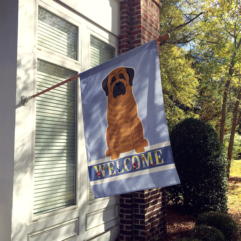 Polyester 2 côtés 40 x 28 po welcome drapeau maison, Mastiff bringé assis