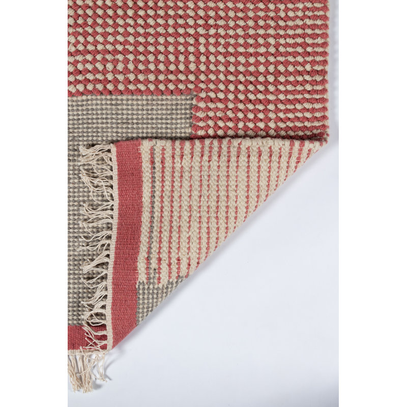 Pink Rectangular Handwoven Wool Area Rug